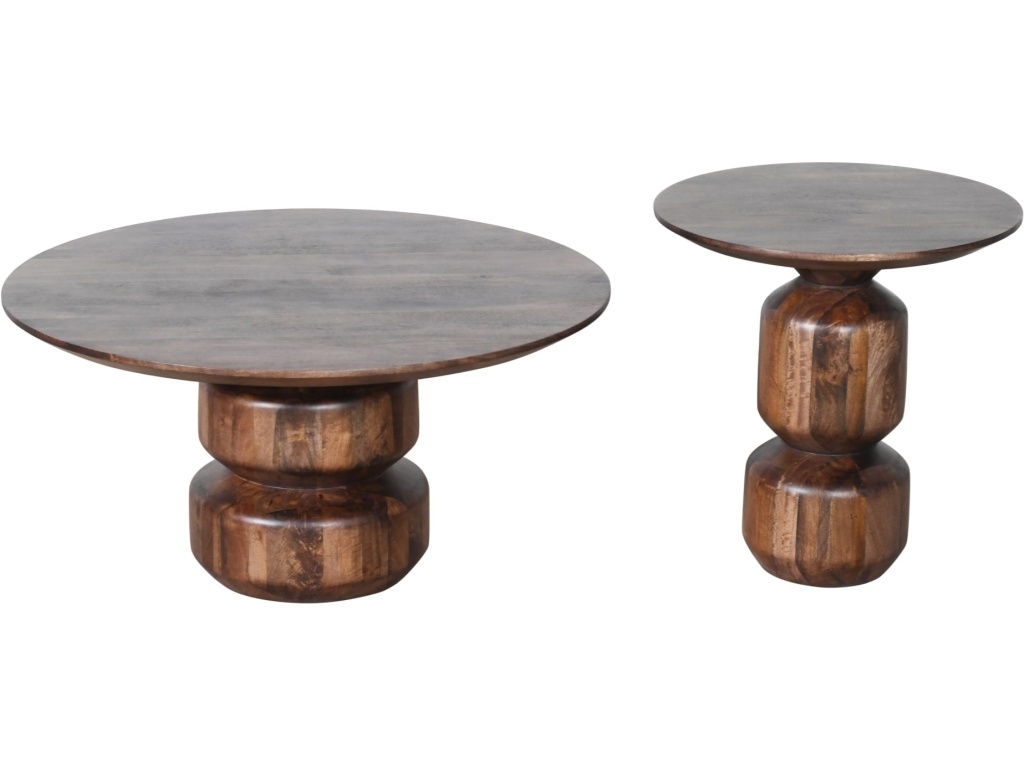 Virton Solid Wood Round End Table in Smoked Brown - image 4