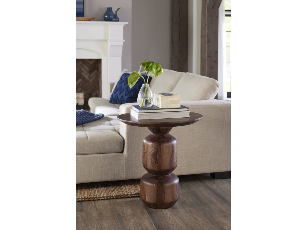 Virton Solid Wood Round End Table in Smoked Brown - main image