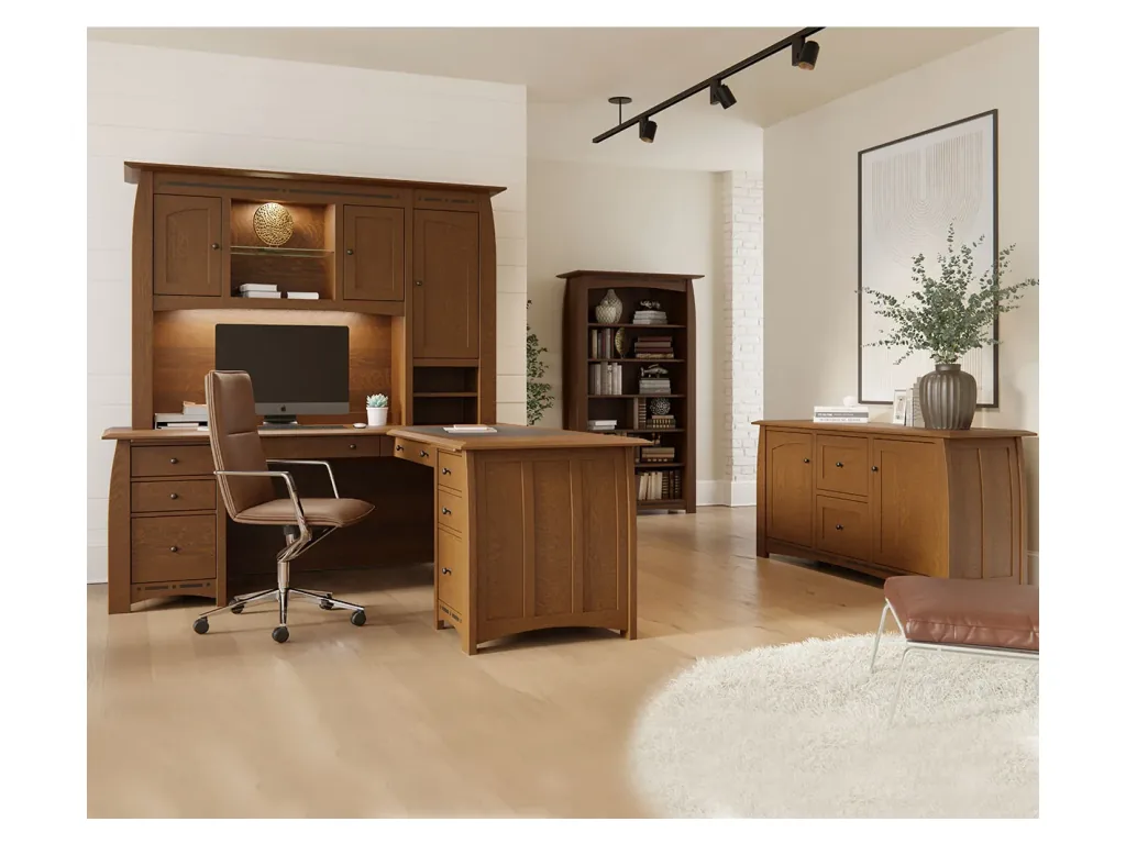 Amish Furniture of NE Boulder Creek Sit To Stand L Desk Executive Desk, alternate view 4