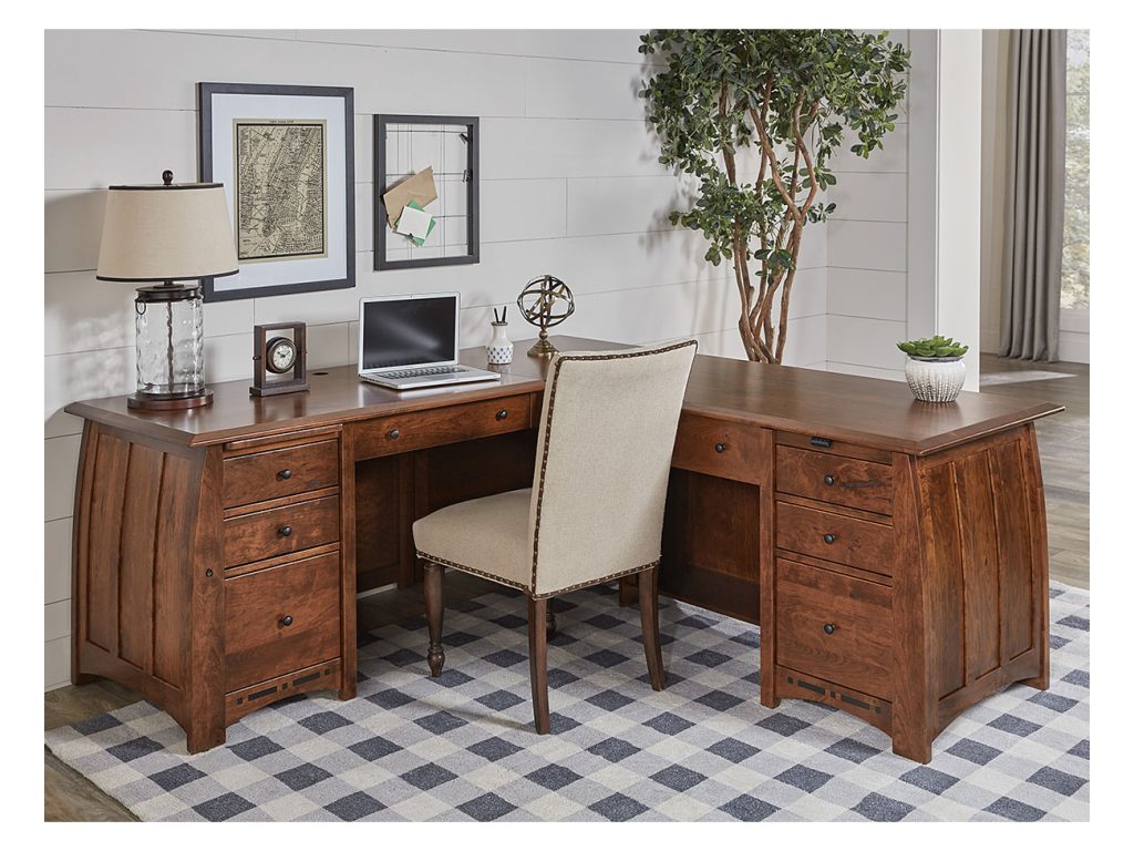 Amish Furniture of NE Boulder Creek Sit To Stand L Desk Executive Desk, alternate view 1
