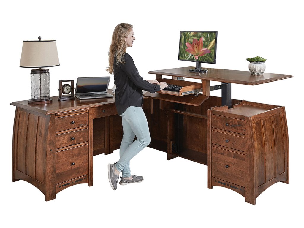 Amish Furniture of NE Boulder Creek Sit To Stand L Desk Executive Desk, primary thumbnail