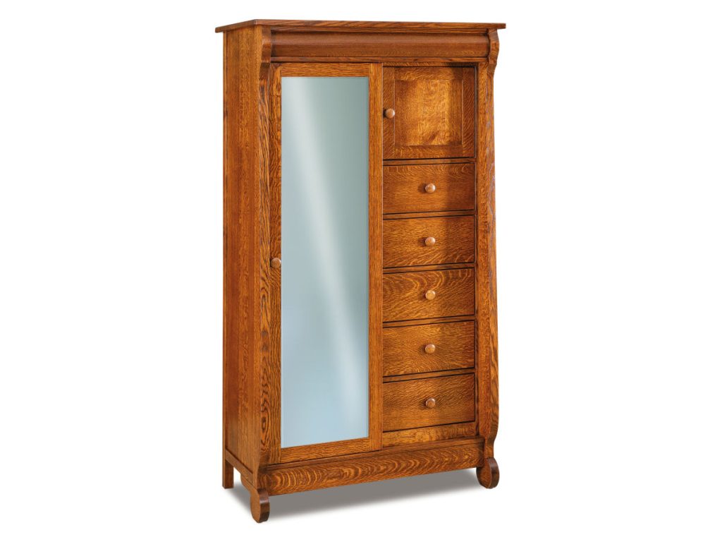 Amish Furniture of NE Old Classic Sleigh Sliding Door Chifferobe Armoire Cabinet, primary thumbnail