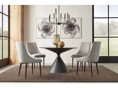 Winston Stone Top Metal Base Round Dining Table in Black