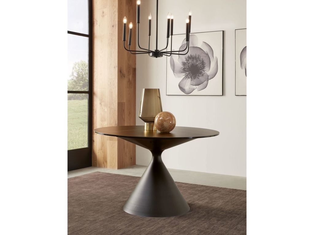 Winston Stone Top Metal Base Round Dining Table in Black - main image
