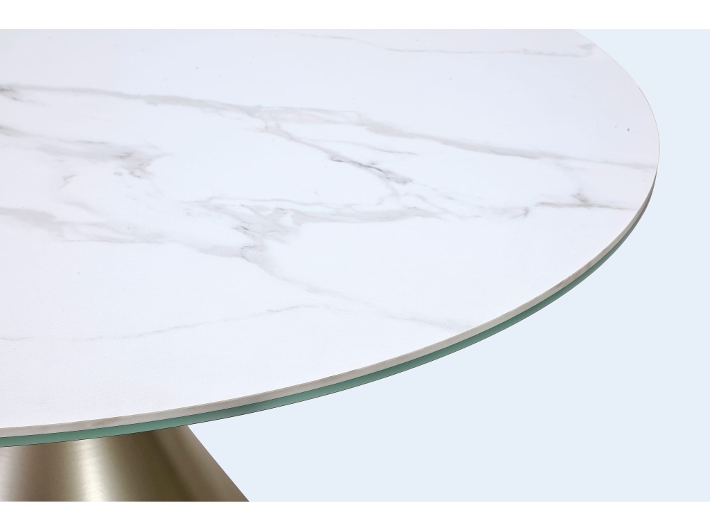 Winston Stone Top Metal Base Round Dining Table in Oat Milk and Champagne - image 1