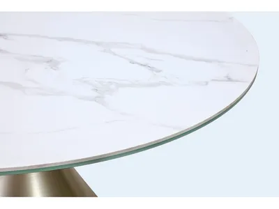 Winston Stone Top Metal Base Round Dining Table in Oat Milk and Champagne