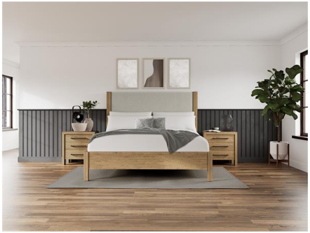 Queen Upholstered Bed- Pale Oak & Linen - main image