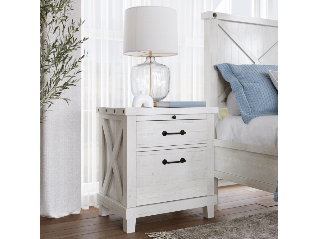 Yosemite Solid Wood Nightstand in Rustic White - main image
