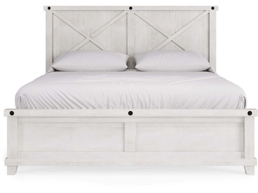 Yosemite Solid Wood Panel Bed in Rustic White - image 1