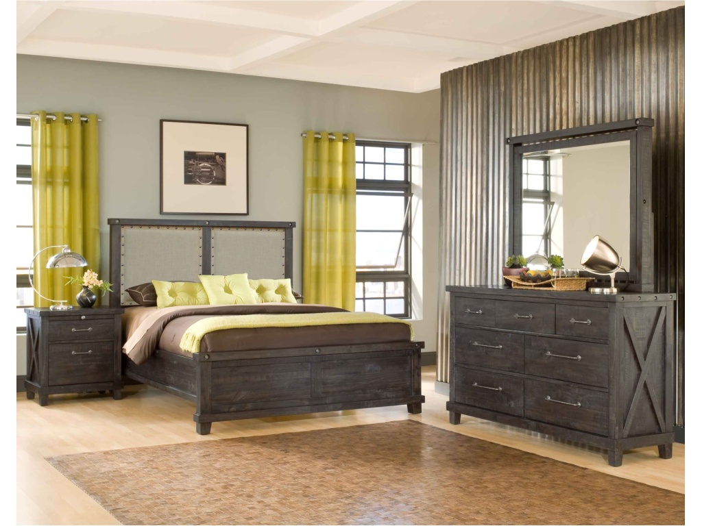Yosemite Upholstered Wood Panel Bed in Cafe - main image