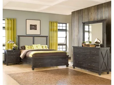 Yosemite Upholstered Wood Panel Bed in Cafe