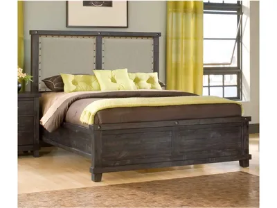 Yosemite Upholstered Wood Panel Bed in Cafe - Alternative View