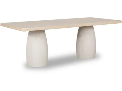 Zinnia Plaster Base Wood Top Dining Table in White Sand and Ivory