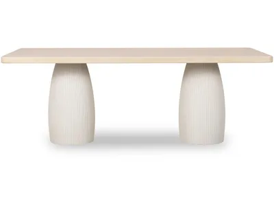 Zinnia Plaster Base Wood Top Dining Table in White Sand and Ivory