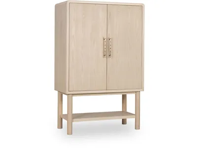 Zinnia Two Door Ash Wood Bar Cabinet in White Sand