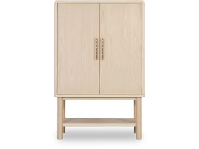 Zinnia Two Door Ash Wood Bar Cabinet in White Sand