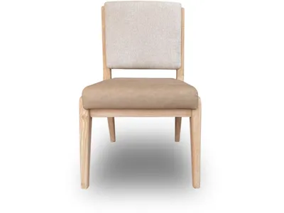 Zinnia Upholstered Dining Chair in White Sand, Buttermilk Leather and Dune Chenille